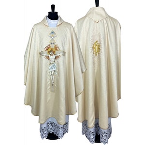 Chasuble embroidered &quot;Jesus on the Cross&quot; Chasuble, Gold Chasuble, Vestments for Priest, Catholic Vestments, Liturgical Chasuble.