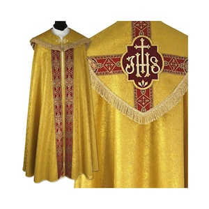 Semi-gothic Cope with a matching stole, Vestments for Priest, Catholic Vestments, Liturgical Chasuble, Pastor Gift, Gold Chasuble,