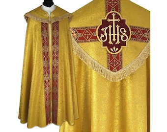 Semi-gothic Cope with a matching stole, Vestments for Priest, Catholic Vestments, Liturgical Chasuble, Pastor Gift, Gold Chasuble,