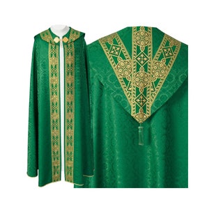 Semi-gothic style Cope with a matching stole, Pastor Chasuble, Vestment for Priest. All liturgical colors.