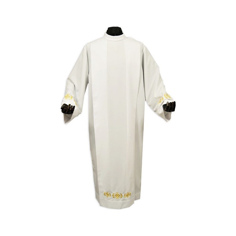 Alba Sacerdotal con pliegues, Alba Blanca, Alba para Sacerdote, Alba Católica, Alba Litúrgica, Alba de Vestiduras Litúrgicas, Regalo de Pastor, imagen 1