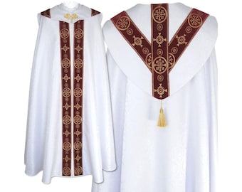 Semi-gothic style Cope with a matching stole,and Humeral Veil, Vestments, Liturgical Chasuble.