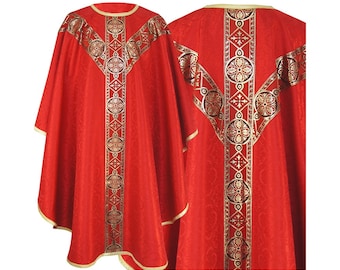 Vestment Red and All liturgical Colors- Semi Gothic style Chasuble with a matching Stole, Vestments for Priest, Catholic Vestments.