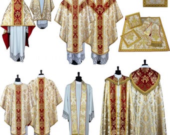 Solemn set chasuble with a priest stole- Semi Gothic style Chasuble with a matching Stole, Vestments for Priest, Catholic Vestments. Gift