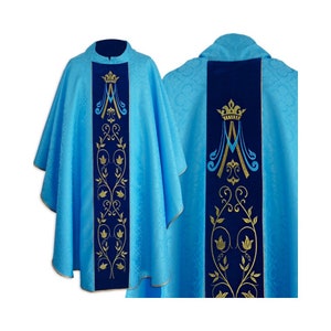 Vestments Marian - Chasuble, Blue Chasuble, Vestments for Priest, Catholic Vestments, Liturgical Chasuble, Pastor Gift.