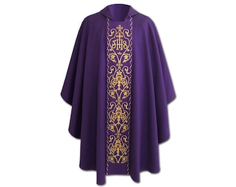 Vestment Gothic style Chasuble with a matching stole, Purple Chasuble, Vestments for Priest, Catholic Vestments, Liturgical Chasuble.