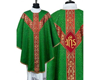 Vestment,  Semi-Gothic Style Chasuble, Green Chasuble, Vestments for Priest, Catholic Vestments, Liturgical Chasuble, Priest gift,