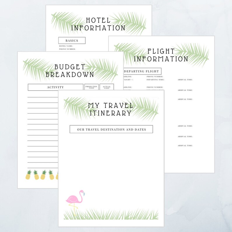 Printable Travel Itinerary Etsy
