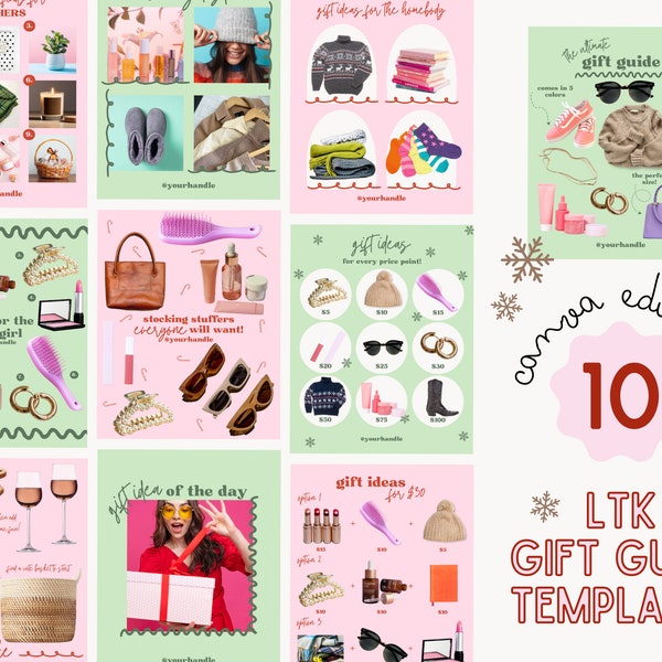 10 LTK Gift Guide Templates - Holiday - Edit in Canva - Canva Template - LikeToKnow.it Template - Like To Know It - Instagram - Pinterest