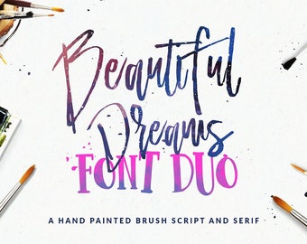 Digital font, brush script, font duo, calligraphy handwritten downloadable font serif instant download hand painted font