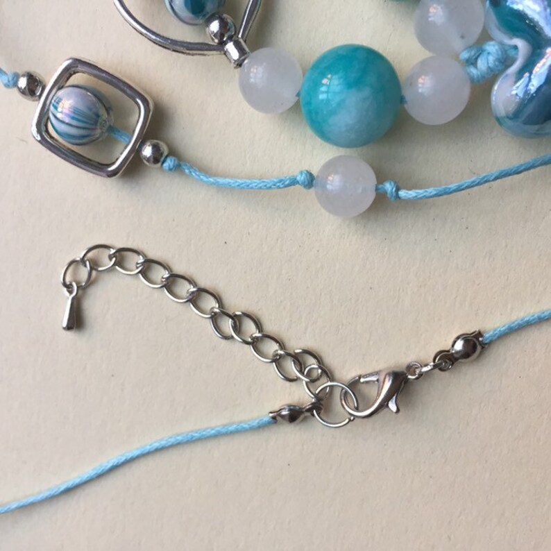 Jade Stone Ocean Colour Necklace With Tassel