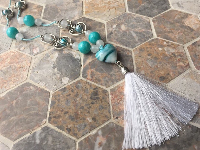 Jade Stone Ocean Colour Necklace With Tassel