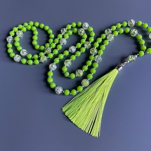 Groene kwastketting met kralen: boho-damessieraden