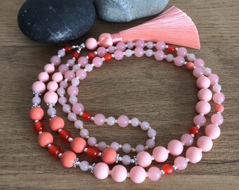 Peach Pink Necklace, Affordable Necklace Homemade Necklace For Everyday, Bohemian Necklace, Long Bead Necklace, Girlfriend Gift