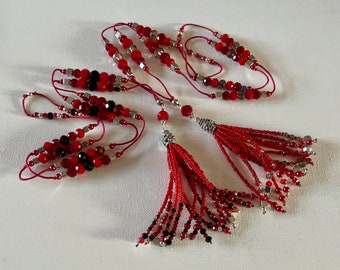 Gothic Necklace, Red Necklace, Two Tones Contrast Necklace For Enjoy, Seed Bead Tassel Necklace, Sparkly Necklace, Necklace for Christmas