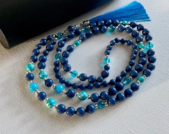 Sky Blue Tassel Necklace, Beaded Necklace, Long Necklace for Women, Blue Necklace, Summer Jewellery, Holiday Necklace, Gift for Women