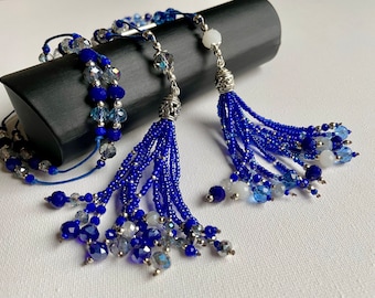 Royal Blue Necklace, Composed Necklace, Seed Bead Necklace, Holiday Necklace with Shine, Durable Necklace for Everyday, Christmas Gift