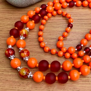 Orange Necklace with Wine Red Tassel, Long Beaded Necklace, Boho Necklace for Women, Birthday Gift Jewellery, Handmade Red Orange Necklace image 2