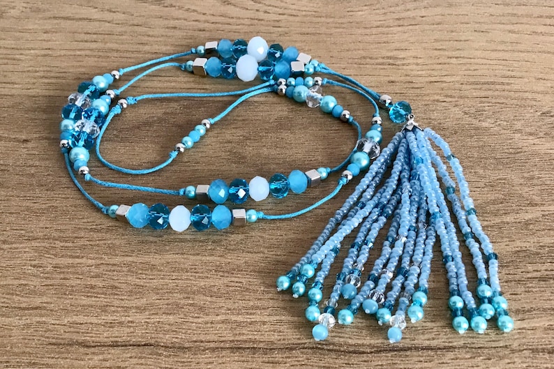 Gift Summer Necklace Sky Blue Tassel Necklace for Women Holiday Necklace Crystal Glass Necklace Beaded Necklace Unique Jewellery