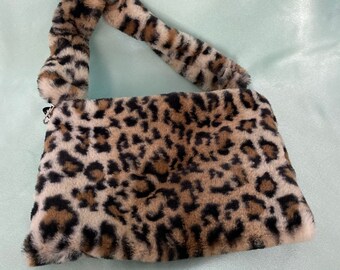 furry leopard print bag