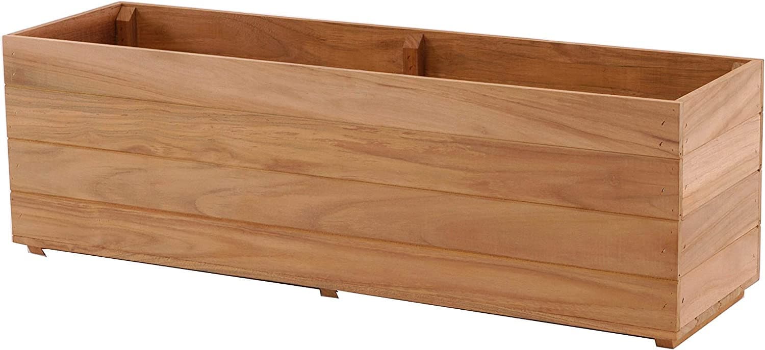 36" Teak Wood Planter Box: Indoor Outdoor Herb Flower