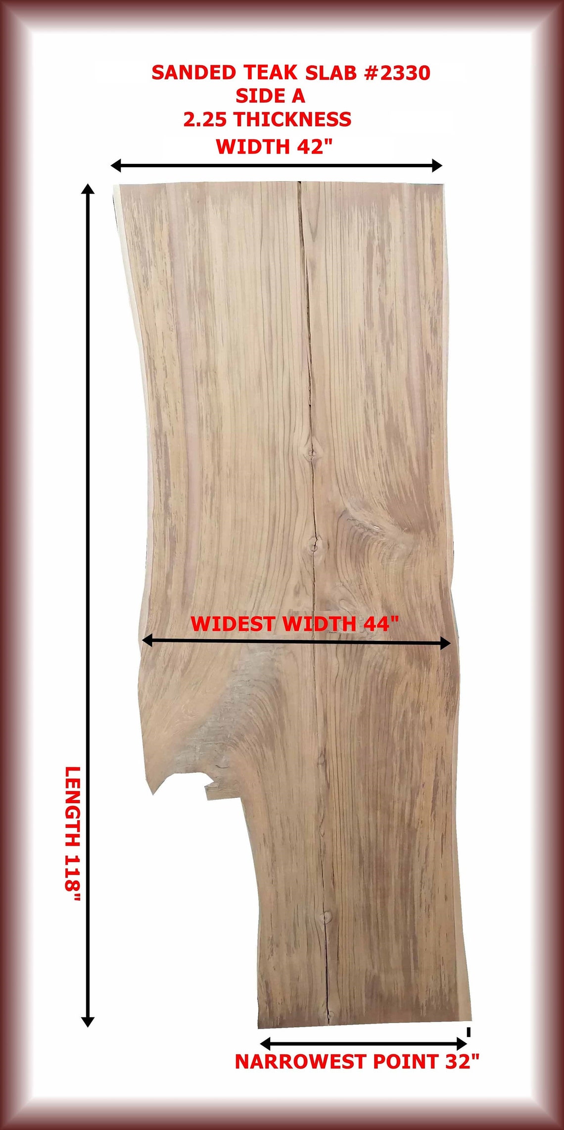 Teak Slab 2330 That Has Been Sanded and Kiln Dried. Great Etsy