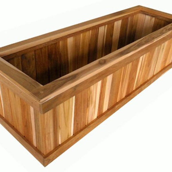 48" inches long x 20" x 20" teak planter, no liner needed-just add soil, drainage holes, raised feet, great for gardening, planting food
