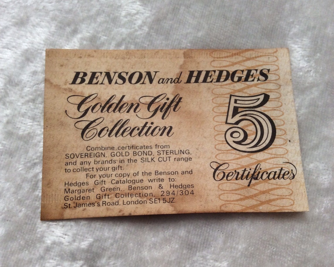 Benson and Hedges Vintage Cigarette Coupon Golden Gift Etsy