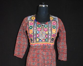 Vintage Hand Embroidered Banjara Dress Boho Cotton Dress Boho Dress Handmade Mirror Work Tribal Tunic Indian Block Print Dress DRS 21