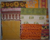 Vintage Kantha Quilt Handmade Throw Kantha Stitch Patchwork Queen Size Quilt Indian Quilts Handmade Bohemian Bedspread Blanket