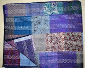 Queen Size Handmade Quilt, Vintage Patchwork Silk Sari quilt, Embroidery Quilt, Bedspread, Blanket, Coverlet, Bed sheet, Indian Patola quilt
