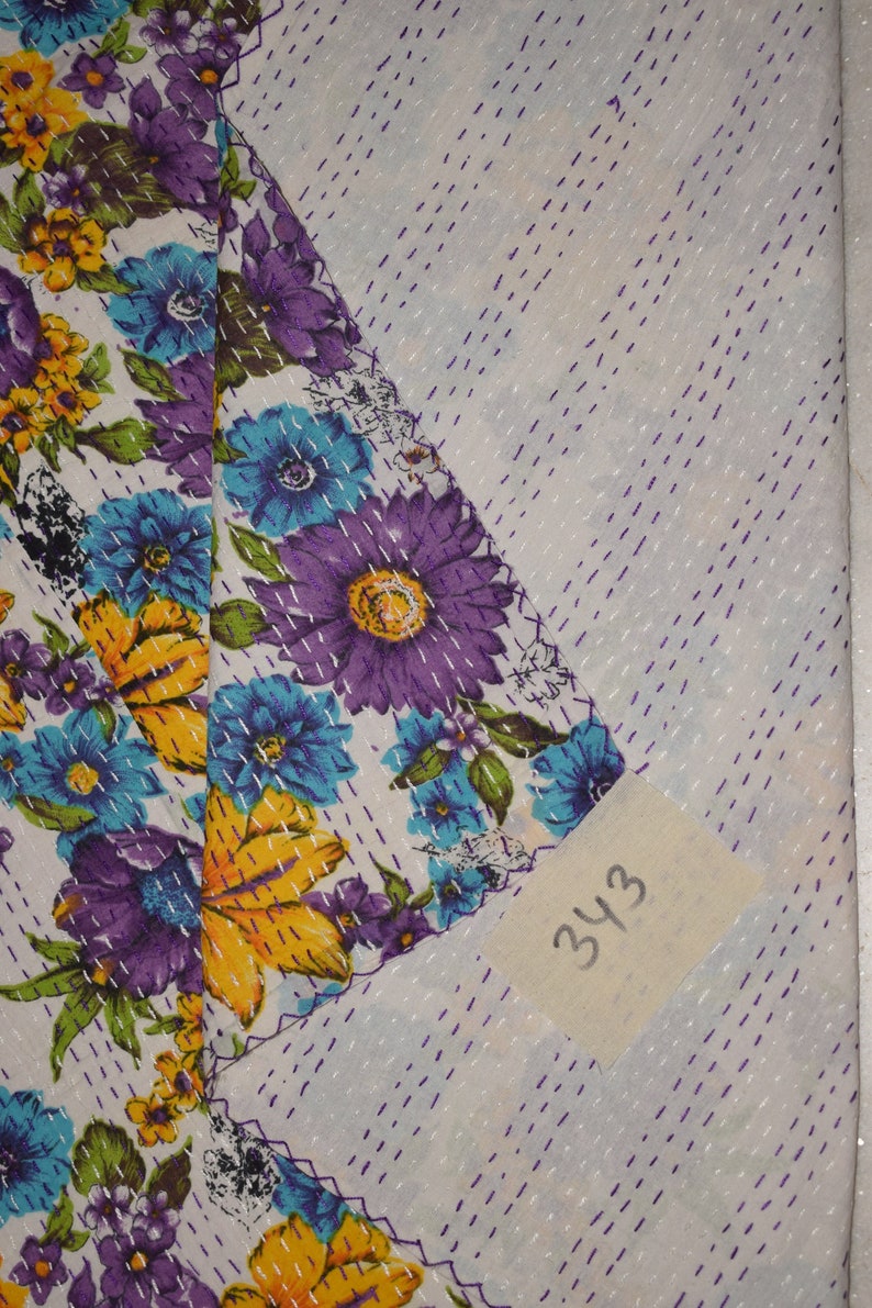 Indian Handmade Bohemian Bedspread 90x108 Kantha Quilt Gudri Handmade Kantha Ethnic Stitch Decorative Gudri Print Queen Size Quilt