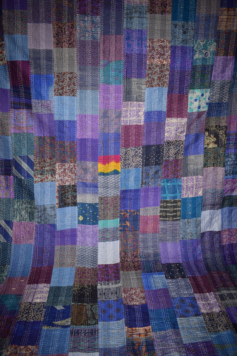 Queen Size Handmade Quilt Vintage Patchwork Silk Sari quilt Etsy