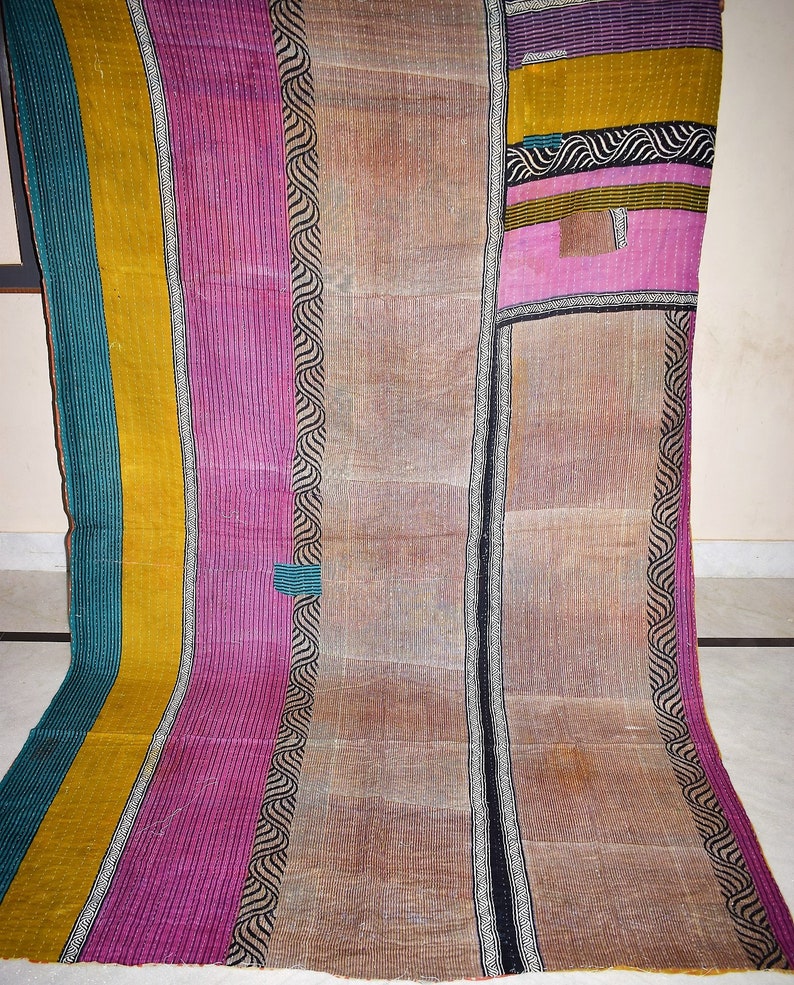 Kantha Embroidered Reversible Quilt Vintage Quilt Indian Gudari Kantha Handmade Kantha Bedding BedspreadRL259