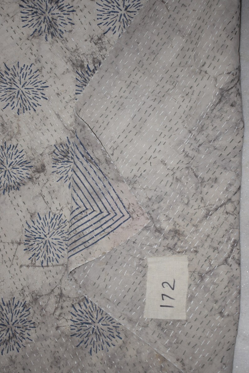 Hand Block Printed Floral Design Kantha Quilt Indian Cotton Kantha Bedspread Handmade Kantha Coverlet King Size Kantha Throw Blanket 172