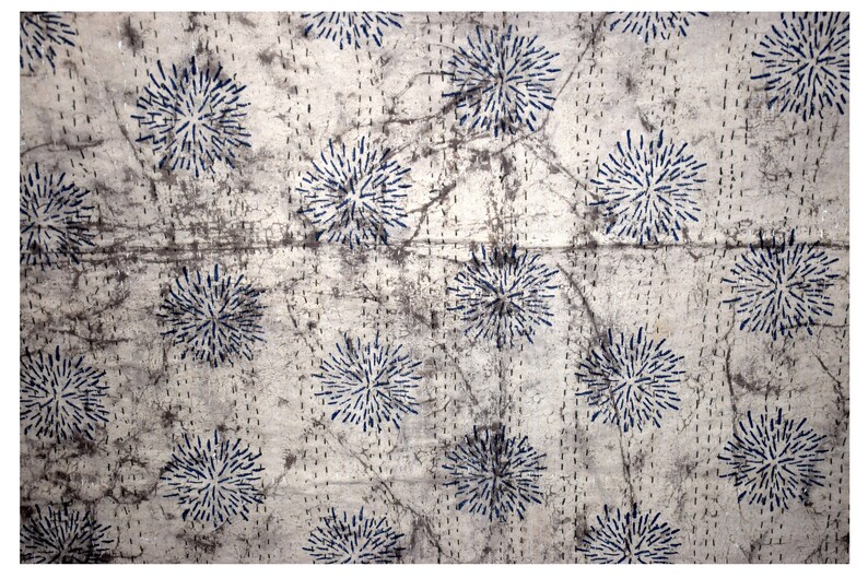 Hand Block Printed Floral Design Kantha Quilt Indian Cotton Kantha Bedspread Handmade Kantha Coverlet King Size Kantha Throw Blanket 172