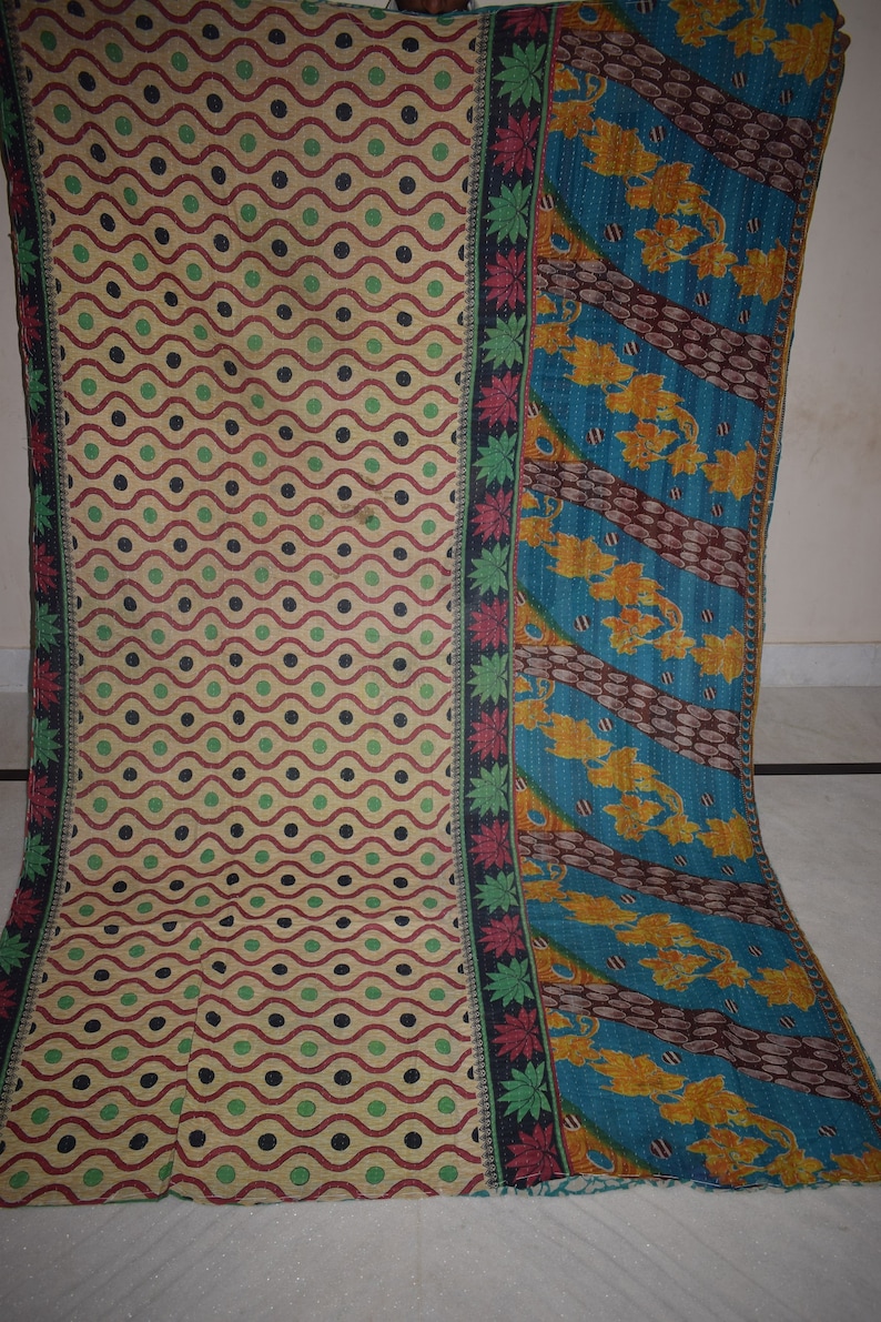 Vintage Bohemian Cotton Blanket Handmade Twin Size Indian Bedspread RL172 Traditional Hand Stitched Cotton Kantha Throw