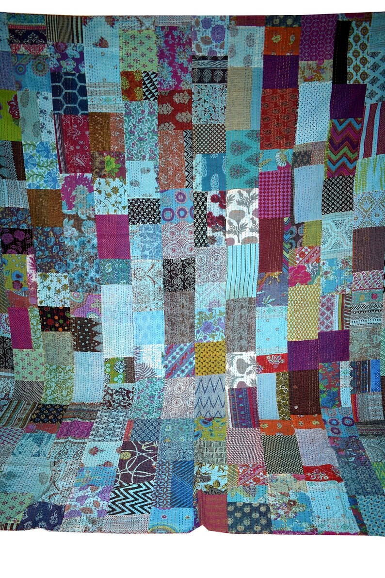 Indian Handmade Kantha quilt Bedspread Bedcover Quilt Kantha quilt coverlet vintage handmade Queen size 165