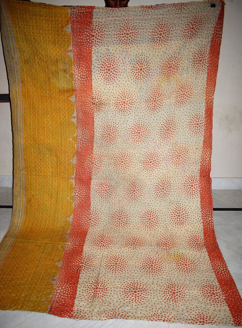 Kantha Embroidered Reversible Quilt Vintage Quilt Indian Gudari Kantha Handmade Kantha Bedding BedspreadRL259