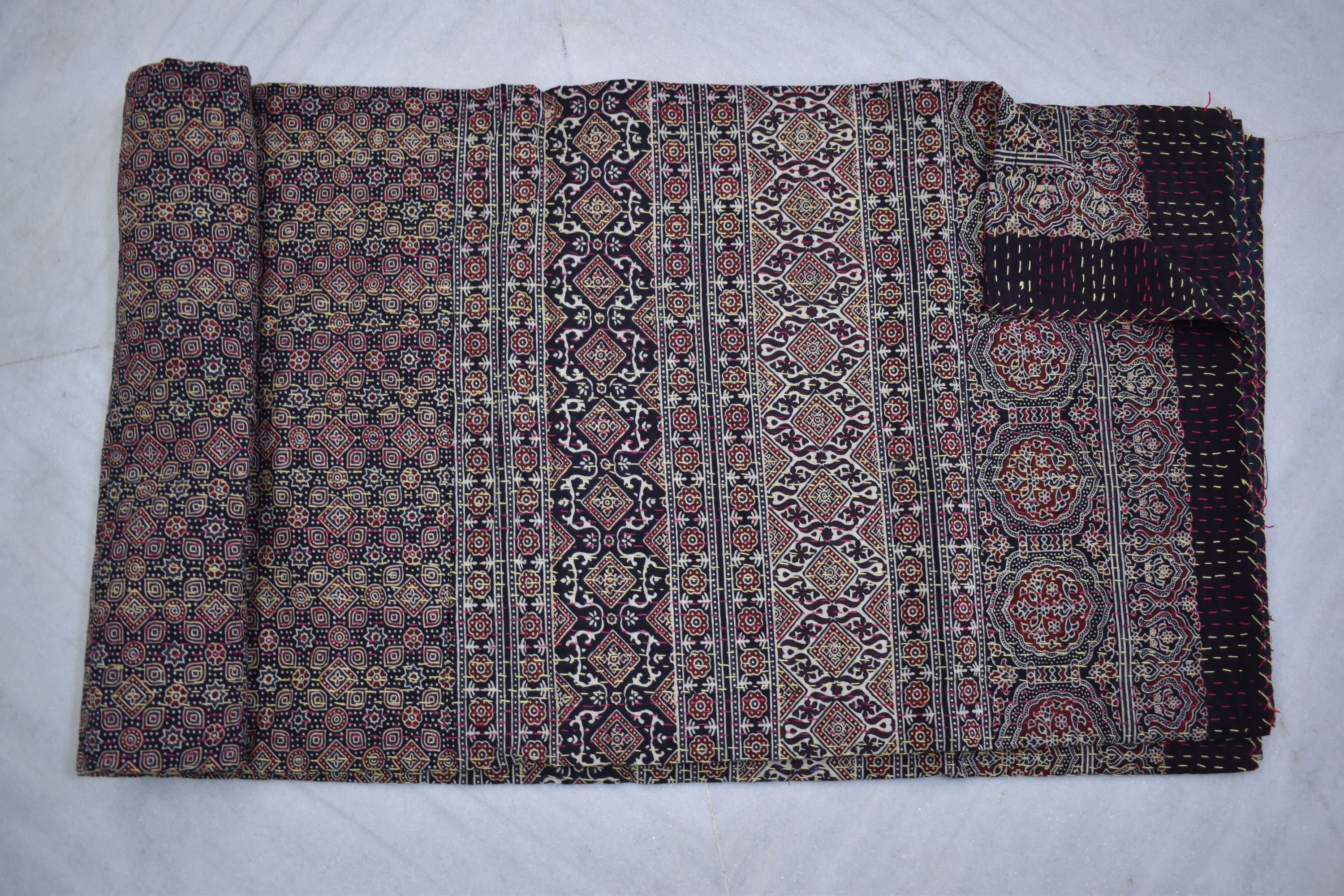 Block Print Kantha Quilt Reversible Handmade Cotton Throw | Etsy