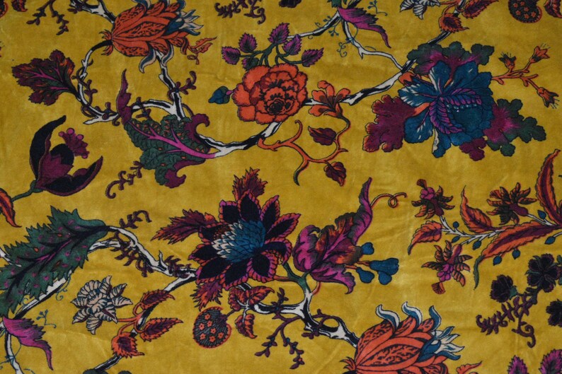 Velvet Fabric Floral Velvet Fabric Indian Fabric Printed Etsy