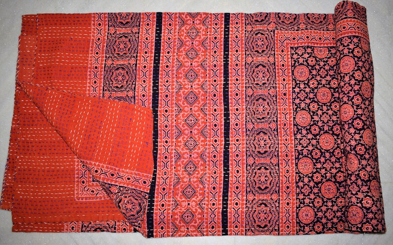Handmade Kantha Indian Kantha Handmade Quilt Throw Made Of Cotton Hand Block Print Natural Dye Throw