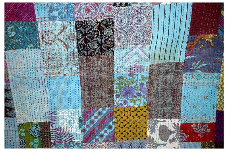 Indian Handmade Kantha quilt Bedspread Bedcover Quilt Kantha quilt coverlet vintage handmade Queen size 165