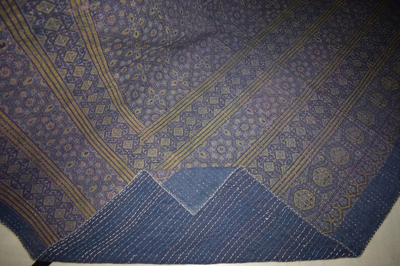 Indian Kantha Handmade Quilt Throw Made Of Cotton Hand Block Print Natural Dye