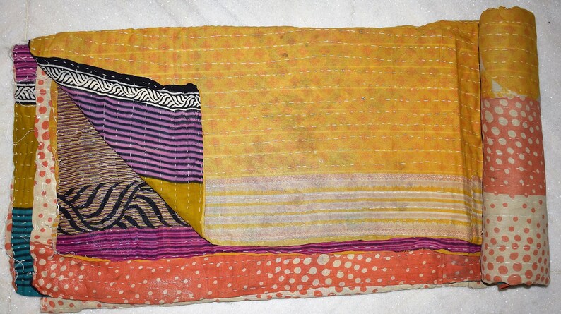 Kantha Embroidered Reversible Quilt Vintage Quilt Indian Gudari Kantha Handmade Kantha Bedding BedspreadRL259