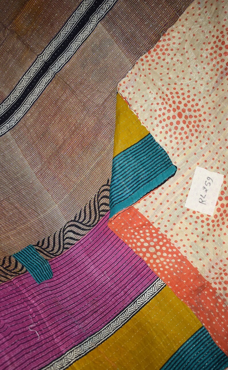 Kantha Embroidered Reversible Quilt Vintage Quilt Indian Gudari Kantha Handmade Kantha Bedding BedspreadRL259