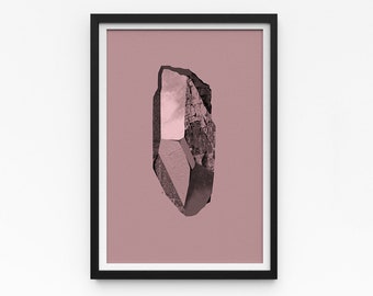 Crystal Artwork | A Series of Crystals 'Punk Rose' 11x16" | Rose gold Art print | Digital collage Modern art | Statement piece | Room decor