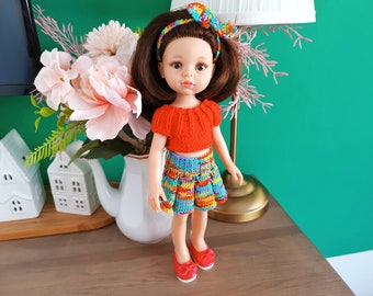 5 piece set of cute summer clothes for Paola Reina dolls. Handmade, colors: rainbow, yellow, red.