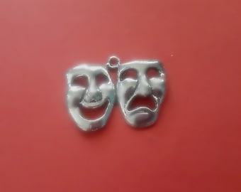 8pcs Drama Mask Charm silver tone Joy and Pain face charm pendant 11x16mm