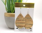 CORK Natural Gold Waterfall Metallic Faux Vegan Leather Earrings Hypoallergenic Nickel Free Hooks Teardrop